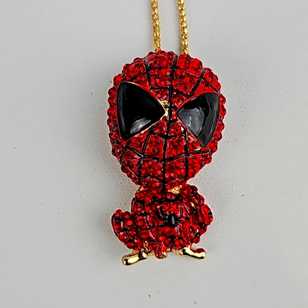 Betsey Johnson Crystal Enamel Spider-Man Necklace and Pendant